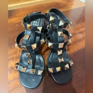 ShuShop Black Sandals with Gold Studs